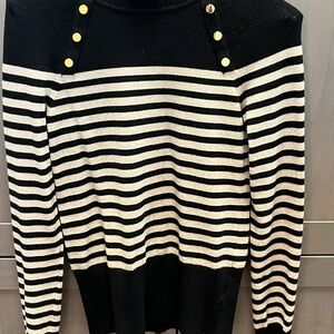 White House Black Market Black and White Striped Turtleneck Sweater